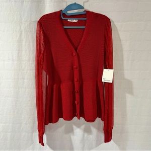 NWT - Ladies 89th & Madison Large Red Dress Sweater  Blouse with Shear Sleeves